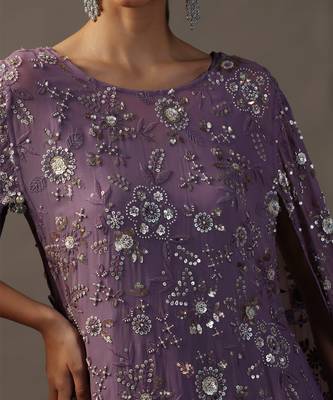Purple cape style fully embroidered kurta with sharara pants 3
