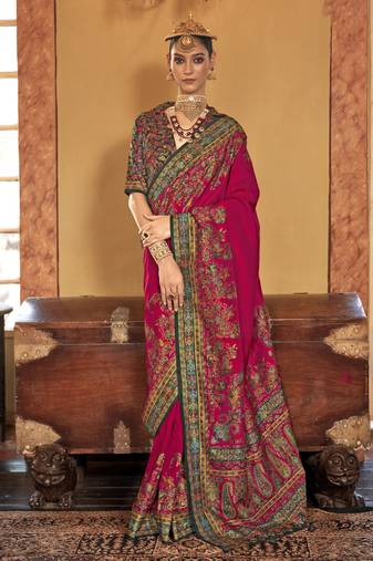 poly viscose art silk paisley print banarasi saree