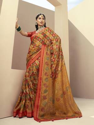 mustard yellow georgette rangkaat banarasi saree 1