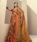 mustard yellow georgette rangkaat banarasi saree