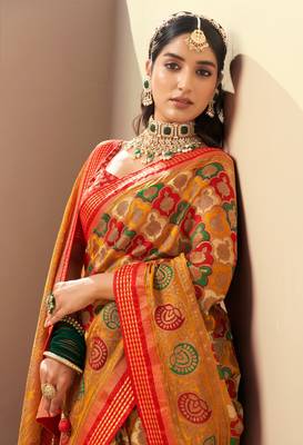 mustard yellow georgette rangkaat banarasi saree 2