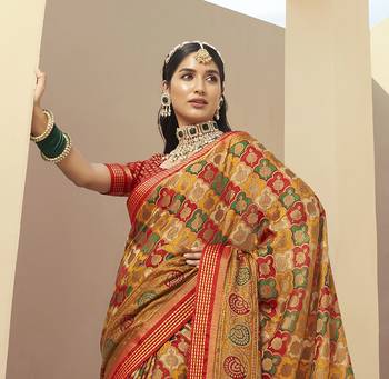 mustard yellow georgette rangkaat banarasi saree 4