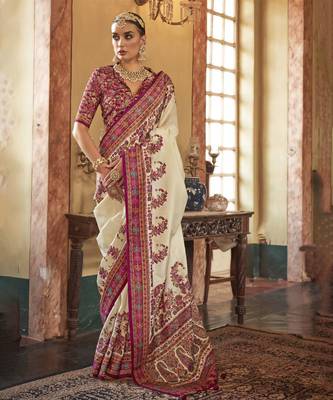 poly viscose art silk paisley print banarasi saree 1