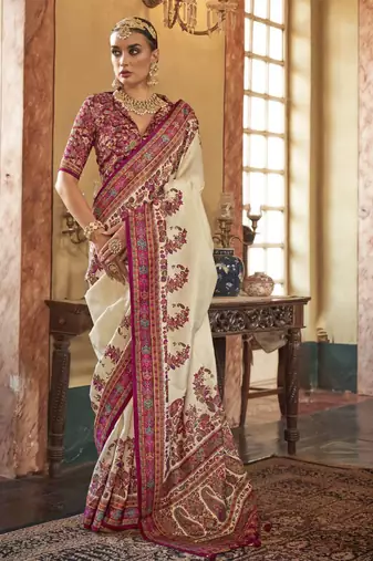 poly viscose art silk paisley print banarasi saree