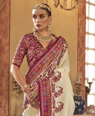 poly viscose art silk paisley print banarasi saree 3