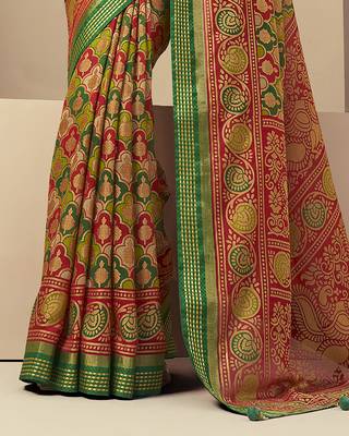 green georgette rangkaat banarasi saree 4