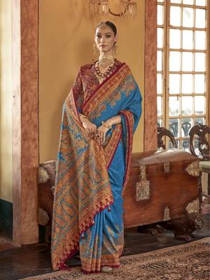 poly viscose art silk paisley print banarasi saree 1