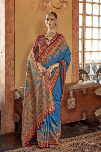 poly viscose art silk paisley print banarasi saree