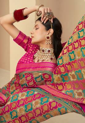 Teal georgette rangkaat banarasi saree 2