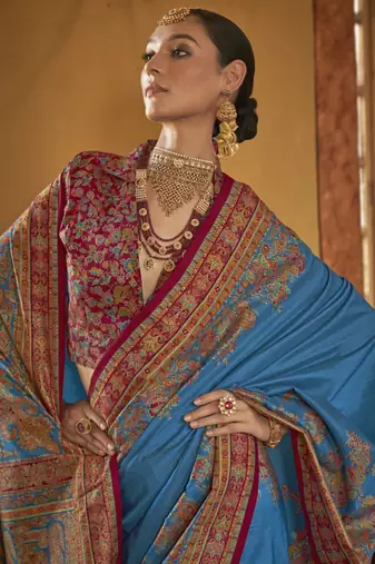 poly viscose art silk paisley print banarasi saree