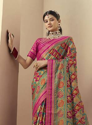 Teal georgette rangkaat banarasi saree 3