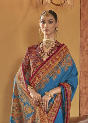 poly viscose art silk paisley print banarasi saree 3