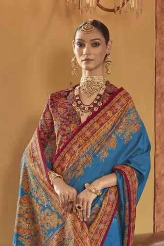 poly viscose art silk paisley print banarasi saree