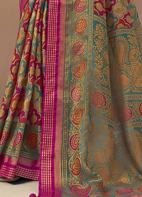 Teal georgette rangkaat banarasi saree 4
