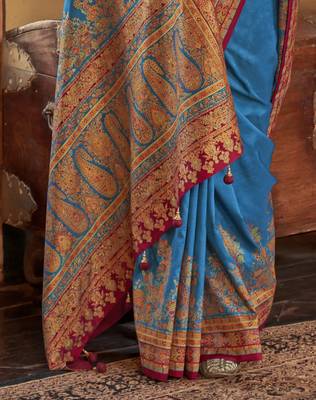 poly viscose art silk paisley print banarasi saree 4