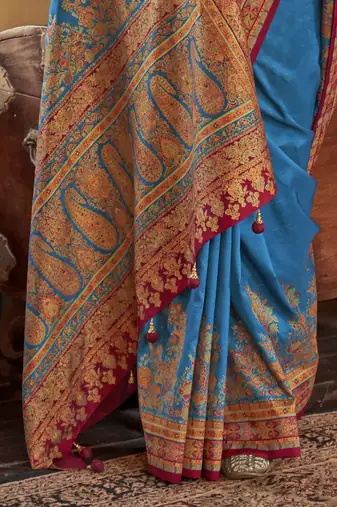poly viscose art silk paisley print banarasi saree