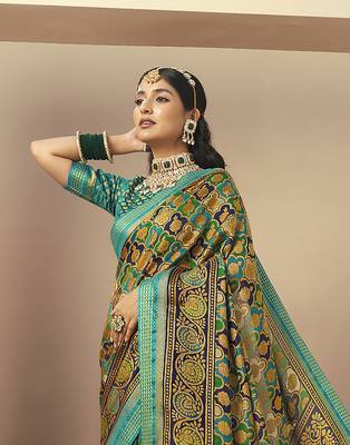 teal green georgette rangkaat banarasi saree 3