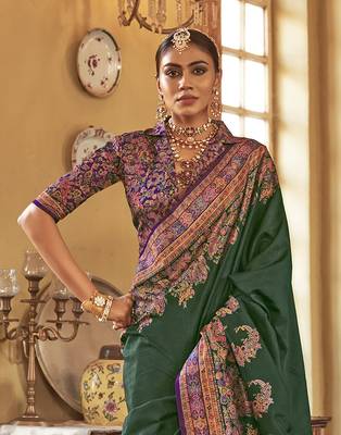 poly viscose art silk paisley print banarasi saree 3