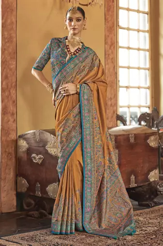 poly viscose art silk paisley print banarasi saree