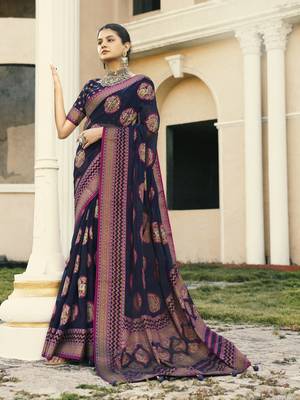 navy blue poly viscose georgette butta work banarasi saree 1