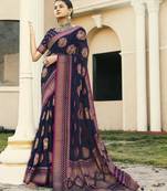 navy blue poly viscose georgette butta work banarasi saree