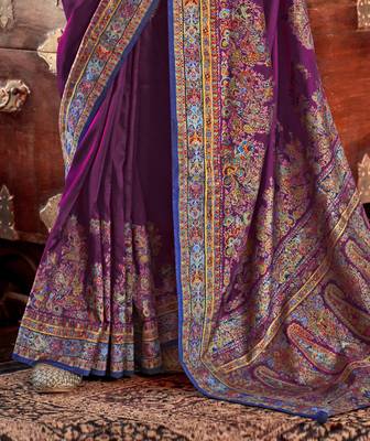 poly viscose art silk paisley print banarasi saree 4