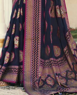 navy blue poly viscose georgette butta work banarasi saree 4