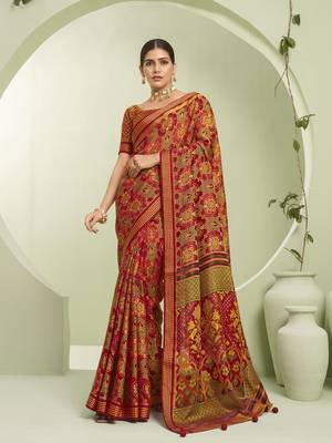 red poly viscose georgette banarasi saree 1