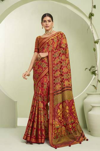 red poly viscose georgette banarasi saree