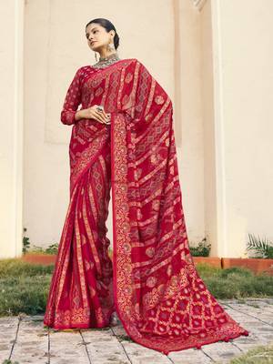 red poly viscose georgette bandhani saree 1