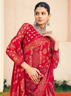 red poly viscose georgette bandhani saree 2