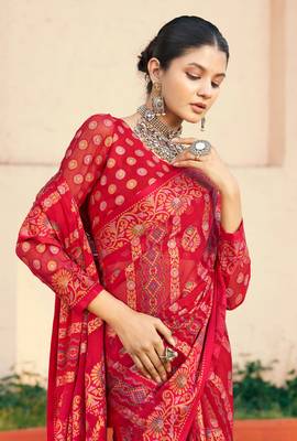 red poly viscose georgette bandhani saree 3