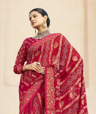 red poly viscose georgette bandhani saree 4