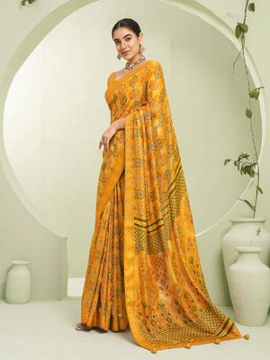 yellow poly viscose georgette banarasi saree 1