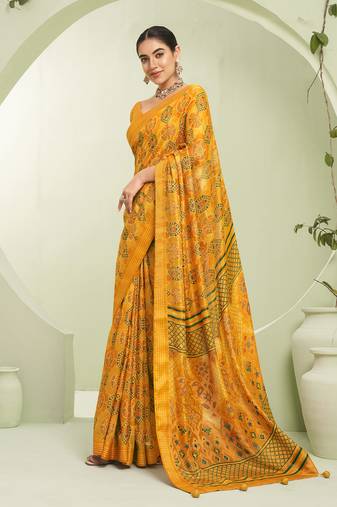 yellow poly viscose georgette banarasi saree