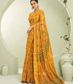 yellow poly viscose georgette banarasi saree