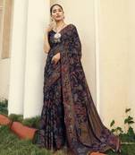 navy blue poly viscose georgette kantha saree