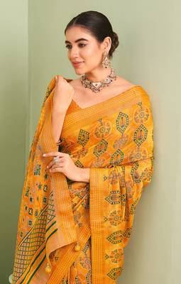 yellow poly viscose georgette banarasi saree 2