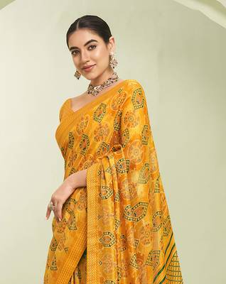 yellow poly viscose georgette banarasi saree 3