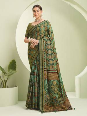 green poly viscose georgette banarasi saree 1