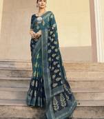 teal poly viscose georgette butta work banarasi saree
