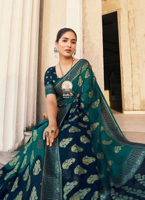 teal poly viscose georgette butta work banarasi saree 2