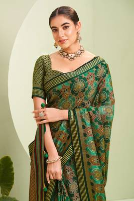 green poly viscose georgette banarasi saree 2