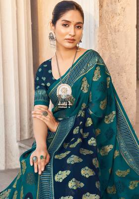 teal poly viscose georgette butta work banarasi saree 3