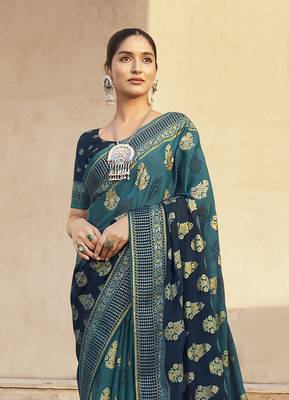 teal poly viscose georgette butta work banarasi saree 4