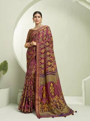 magenta poly viscose georgette banarasi saree 1