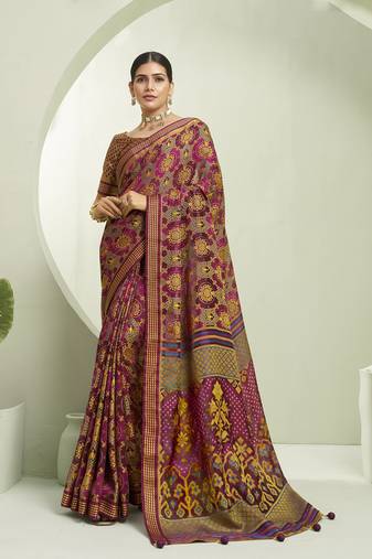 magenta poly viscose georgette banarasi saree