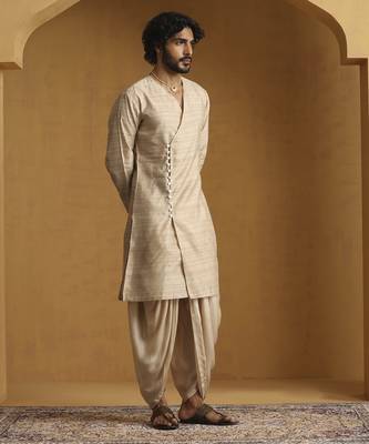 gold tussar silk kurta with embroidered design 2