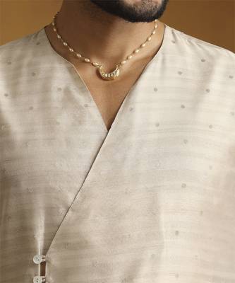 gold tussar silk kurta with embroidered design 4