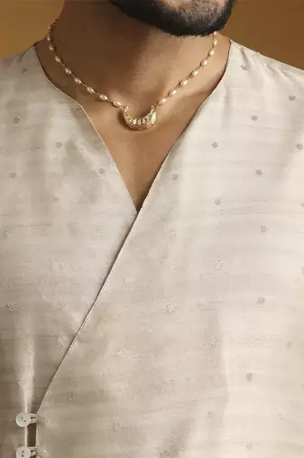 gold tussar silk kurta with embroidered design